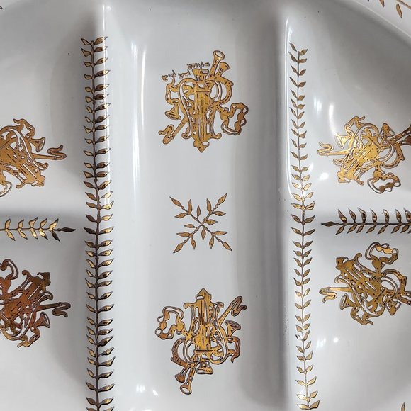 Houze Art Oval Divided Serving Tray Smoky Gray Glass Cocktail Platter White/Gold - Picture 4 of 8